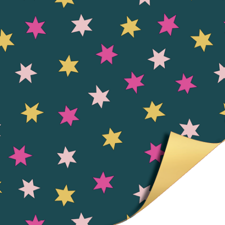 Afbeeldingen van Coated papier 50cm 100m - Big stars Pink/Gold AZ Gold