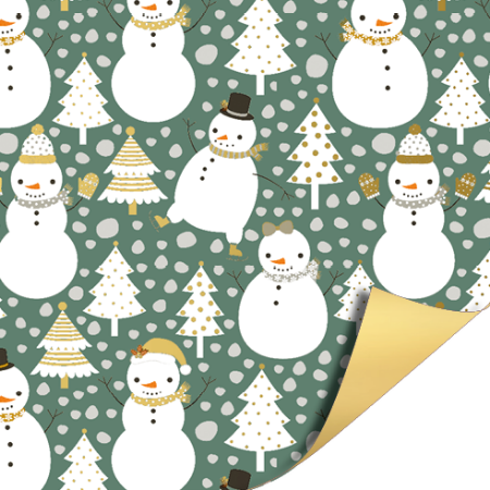 Afbeeldingen van Coated papier 30cm 100m - Little Snowman AZ Goud