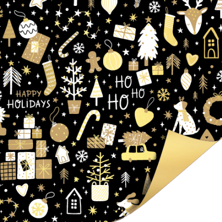 Afbeeldingen van KP® Coated papier 40cm 100m - Cosy Christmas Black/Gold AZ Gold