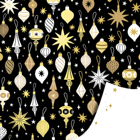 Afbeeldingen van KP® Metallic papier 30cm 100m - X-mas Ornaments Black/Gold AZ Stars by Night