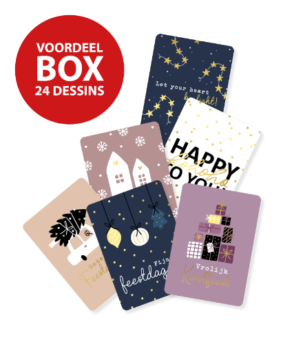 KP® Voordeelbox - Wenskaarten Assorti Kerst - 24 verschillende dessins wenskaarten, kaarten, ansichtkaarten