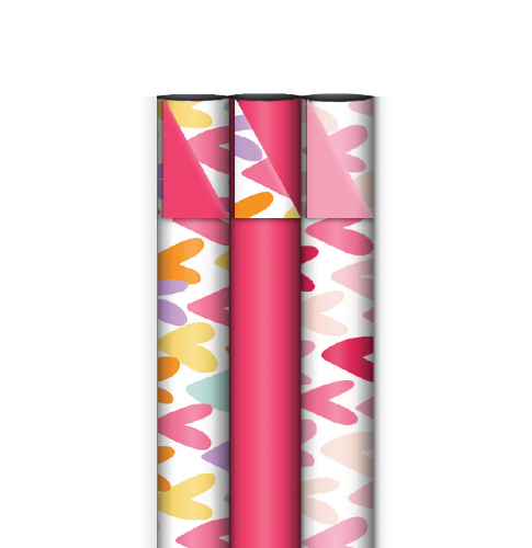 Consumentenrollen box 3-assorti - Hartjes regen - 70cm x 2m 48rol consumentenrollen, cadeaupapier, geschenkpapier