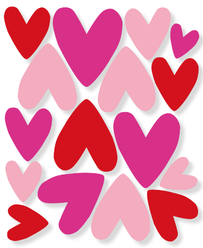 Raamsticker 50x60cm - Diverse hartjes - Rood/Roze tinten Raamsticker 50x60cm, verschillende hartjes in rood/roze tinten, raamdecoratie Valentijn, raamstickers romantisch voor huis en winkels