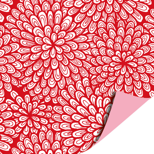 Coated papier 100m - Luxury Flowers Red AZ Uni Pink inpakpapier, cadeaupapier, geschenkpapier, kadopapier