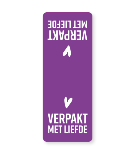 Sluitsticker - Verpakt met liefde Paars/Wit 55x143mm 500p/r sluitsticker, sticker