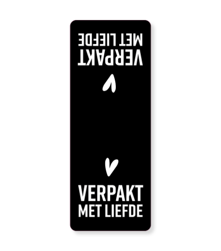 Sluitsticker - Verpakt met liefde Zwart/Wit 55x143mm 500p/r sluitsticker, sticker