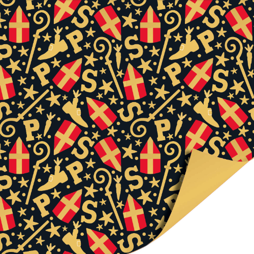 Cadeaupapier 100m - Mijter feest zwart/goud inpakpapier, cadeaupapier, geschenkpapier, kadopapier