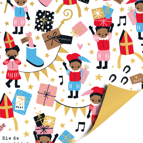 Cadeaupapier 100m - Pieten party inpakpapier, cadeaupapier, geschenkpapier, kadopapier