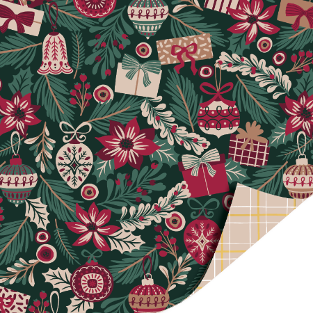 Afbeeldingen van KP® Cadeaupapier 30cm 100m - Kersttakjes burgundy