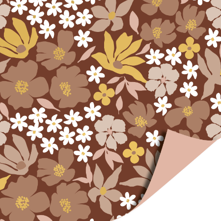 Afbeeldingen van KP® Cadeaupapier 50cm 100m - Mokka flowers