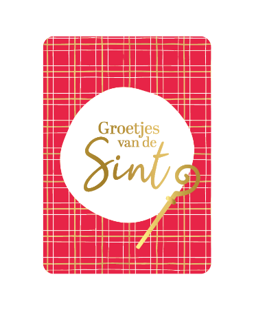 A6 wenskaart met tekst 'Groetjes van de Sint' en rood/wit ruitmotief - set van 10 stuks