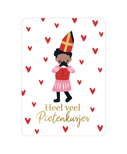 KP® Wenskaarten A6  - Heel veel pietenkusjes (wit) - 10 stuks Witte A6 sinterklaaskaart 'Heel veel pietenkusjes', set van 10 stuks