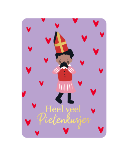 KP® Wenskaarten A6  - Heel veel pietenkusjes (paars) - 10 stuks Paars A6 sinterklaaskaart 'Heel veel pietenkusjes', set van 10 stuks