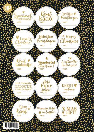 A5 Stickervel met kerst stickers –  15 stickers goud/wit