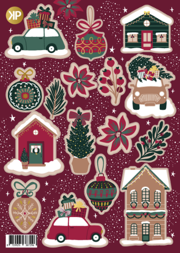 KP® A5 stickervel - Christmas - 25 vellen A5 Stickervel met traditionele kerststickers – sfeervol en warm design