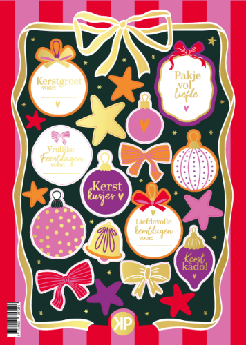 KP® A5 stickervel - Colorful Christmas - 25 vellen A5 Stickervel met kleurrijke kerstprints – Kerststickers 25 vellen