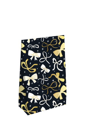 Zwart Cadeauzakje met gouden strikjes  – Gift bag - 13x6x17,5+2,5cm