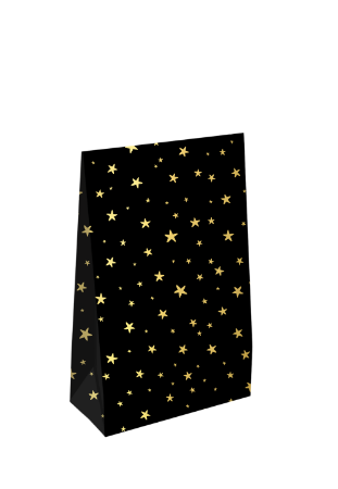 Kleine giftbag met gouden sterretjes op zwart – feestelijk en stijlvol cadeauzakje