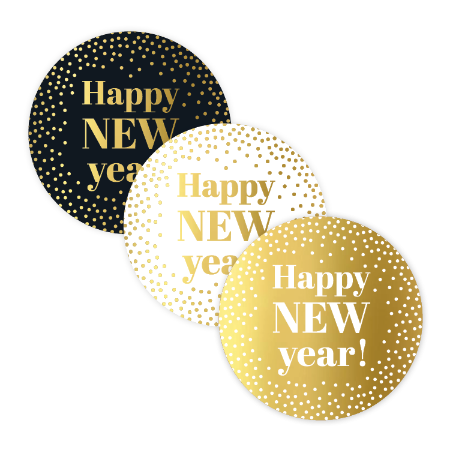 Sticker Happy new year – 3 varianten – D40mm - Wensetiket