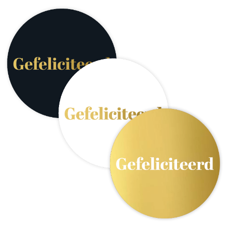 Verjaardagstickers - Gefeliciteerd 3 varianten - D50mm