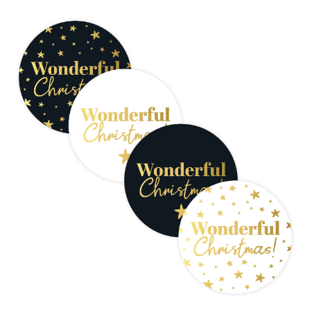 Cadeausticker ‘Wonderful Christmas’ – 4 varianten – D40mm - Kerststicker