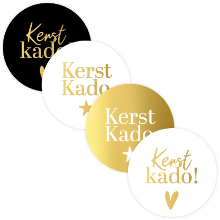 Kerststicker Kerstkado met hart en ster – 4 varianten – D50mm - Cadeaustickers