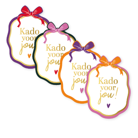 Cadeausticker ‘Kadoo voor jou’ met hart – 4 varianten – D50mm