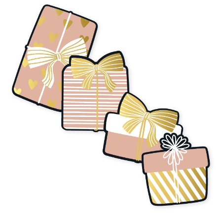 Stickers in de vorm van cadeautjes – goud en wit – 4 varianten – 44x56mm - Cadeaustickers