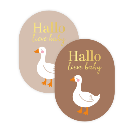 Stickers 'Hallo lieve baby' met gans - 43x50mm - Neutrale kleuren