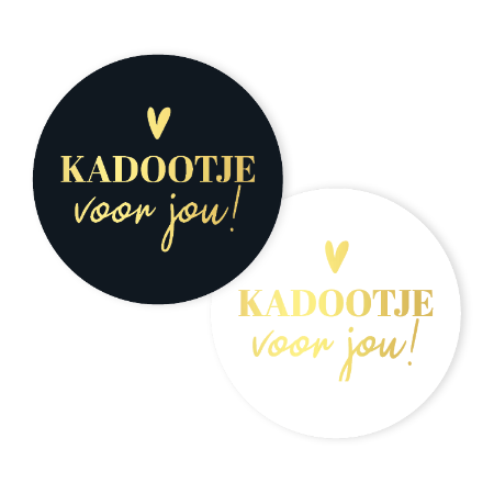 Cadeausticker ‘Kadootje voor jou’ – zwart/wit – 2 varianten – D40mm