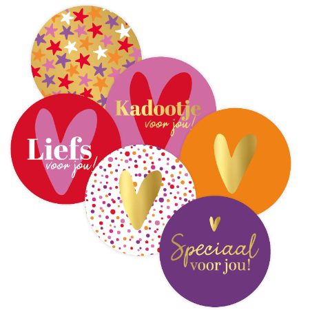 Stickers liefdevol - diverse kleuren 6 soorten - D40mm - Sluitstickers