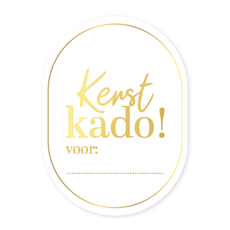 Sticker Kerst kado! wit/goud – 43x59mm – Cadeaustickers