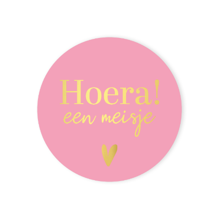 Geboorte stickers Hoera een meisje + hart – D40mm - Wensetiket