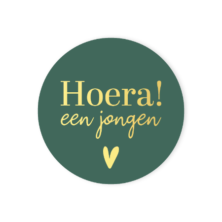 Geboorte sticker Hoera een jongen + hart – D40mm - Cadeausticker
