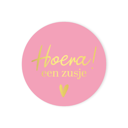 Sticker Hoera een zusje + hart – D40mm – geboorte