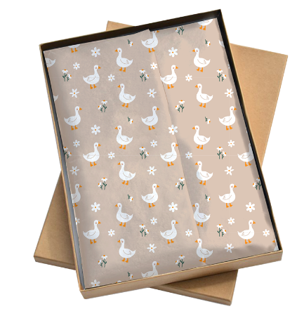 Vloeipapier met gansjes op beige – baby cadeaupapier