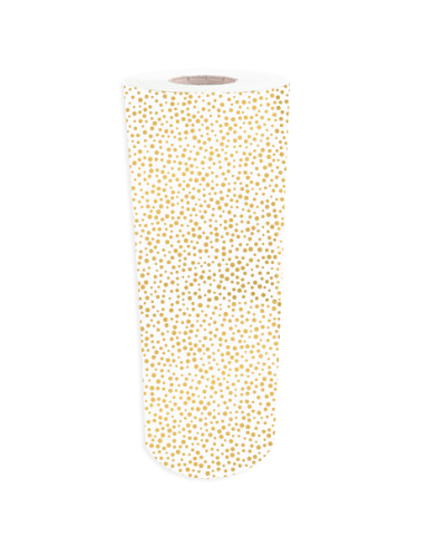 Zijde vloeipapier rol 50cm x 200m - Luxury dots white/gold Luxe vloeipapier op rol wit met gouden dots – Rol tissuepaper