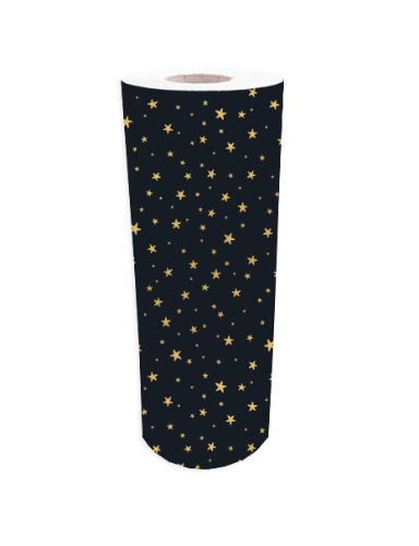 Zijde vloeipapier rol 50cm x 200m - Little stars black/gold Vloeipapier rol zwart/goud sterren – luxe cadeauverpakking - 200 meter