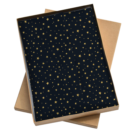 Vloeipapier zwart/goud sterren 25x35cm – luxe mini vellen