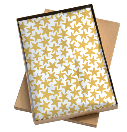 Wit Vloeipapier met gouden sterren 35x50cm – feestelijk inpakpapier