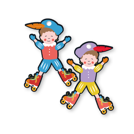 Dubbelzijdig cadeaulabel Piet op rolschaats – 51 × 70 mm