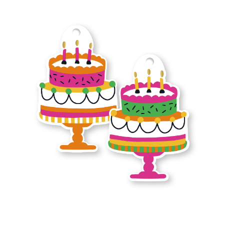 Dubbelzijdig cadeaulabel van een taart – verjaardag – 47 × 72 mm