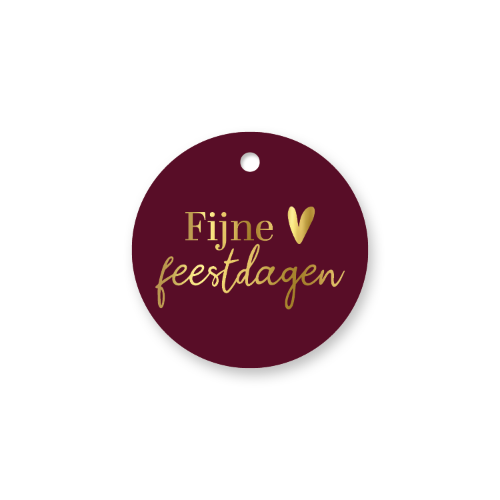 KP® Cadeaulabel - Fijne feestdagen (burgundy) - D60mm Ronde cadeaulabel Fijne feestdagen bordeaux – D60 mm - Cadeaukaartje