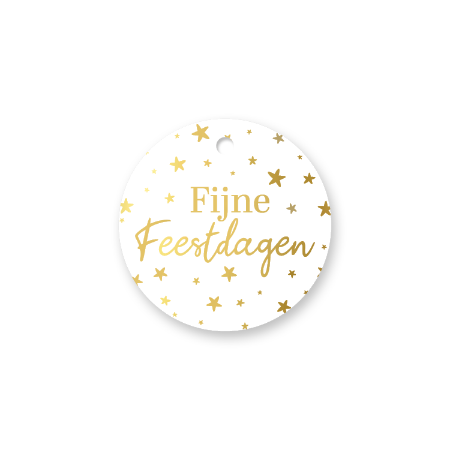 Ronde cadeaulabel Fijne feestdagen wit met sterren – D60 mm