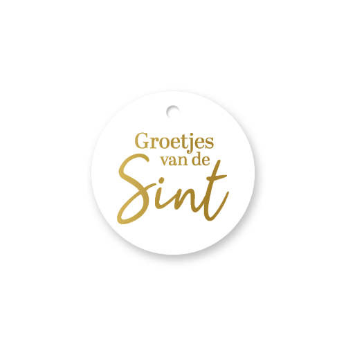 KP® Cadeaulabel - Groetjes van de Sint - D60mm Ronde witte cadeaulabel Groetjes van de Sint – D60 mm - geschenklabel