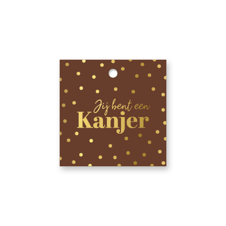 Cadeaulabel Jij bent een kanjer  – gouden tekst - 60x60mm – labeltje