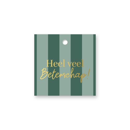 KP® Cadeaulabel - Heel veel beterschap - 60x60mm Cadeaulabel - Heel veel beterschap - groen gestreept - 60x60mm