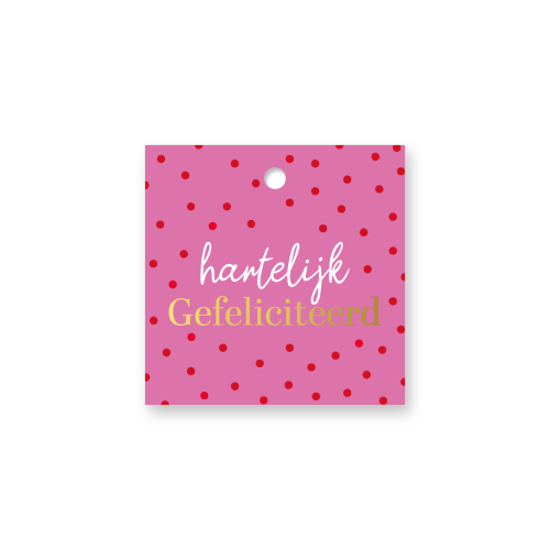 KP® Cadeaulabel - Hartelijk gefeliciteerd (roze) - 60x60mm Cadeaulabel Hartelijk gefeliciteerd - 60x60mm - roze gift tag
