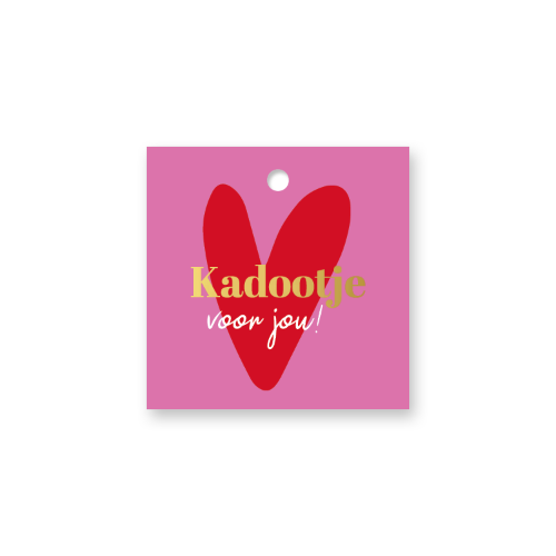 KP® Cadeaulabel - Kadootje voor jou - 60x60mm Cadeaulabel 'Kadootje voor jou' - Roze met rode hart - 60x60mm