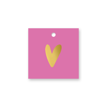Roze cadeaulabel met gouden hart - 60x60mm - Cadeaukaartje - Hanglabel
